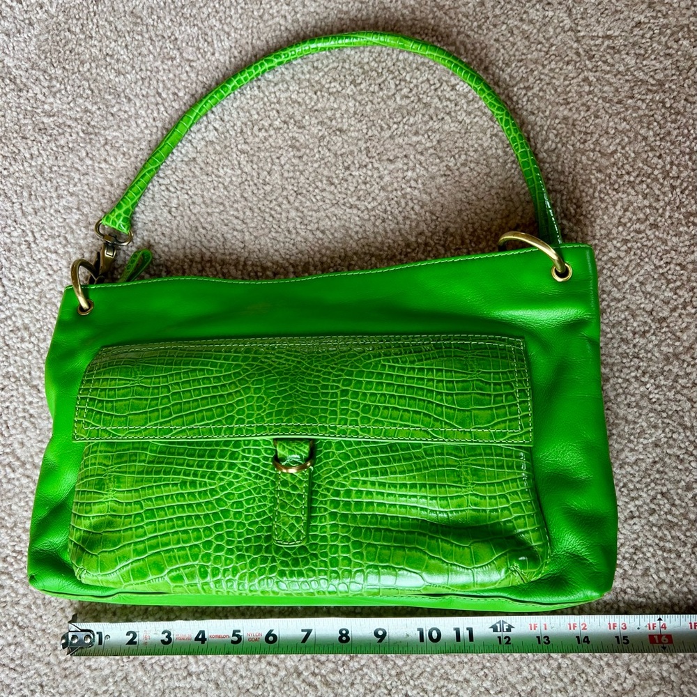 Genuine Leather Mock Croc Accent Shoulder Bag - Picture 6 of 9